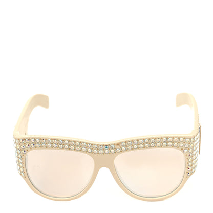 Gucci Acetate Crystal Oversize Hollywood Forever Sunglasses GG0144S Ivory 2 of 8