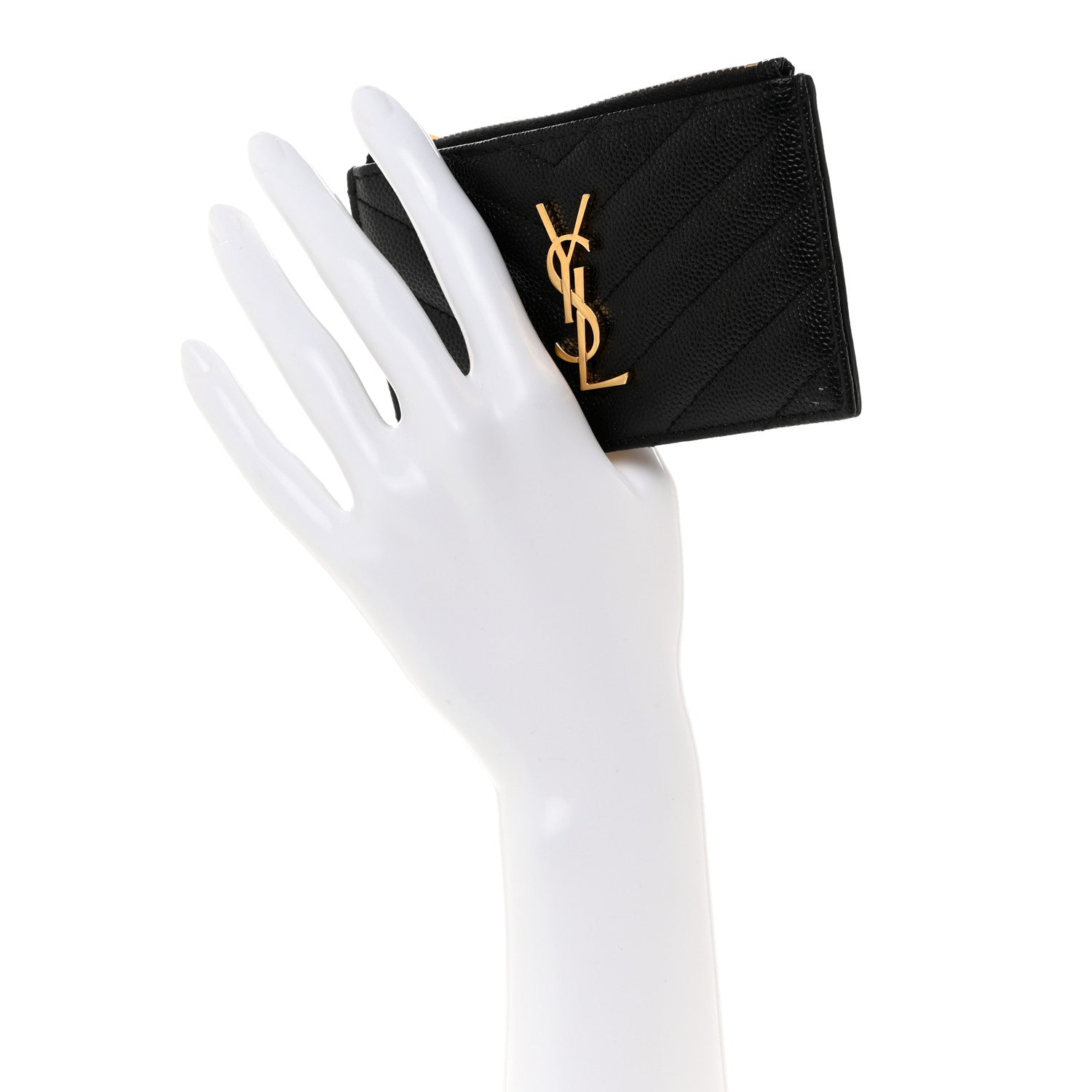 Saint Laurent Grain De Poudre Matelasse Chevron Monogram Fragments Zippered Card Case Black 2 of 8