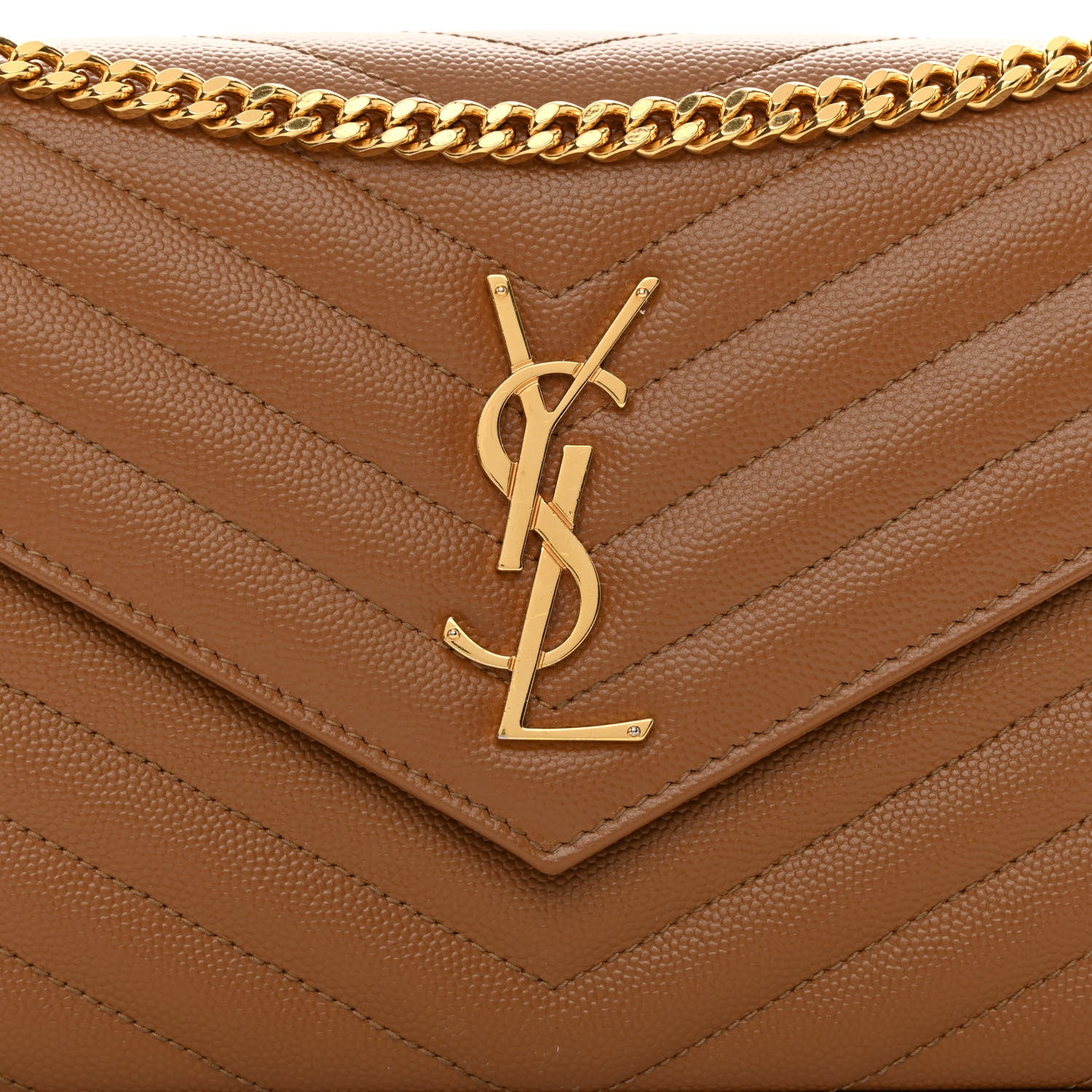 Saint Laurent Grain De Poudre Matelasse Chevron Monogram Chain Wallet Dark Natural 8 of 13