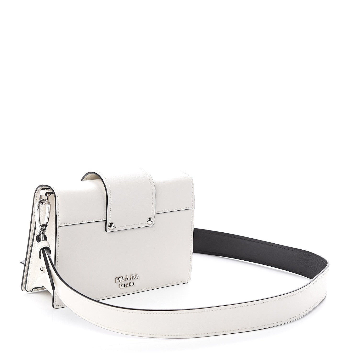 Prada City Calf Plex Ribbon Bag White Black 2 of 7