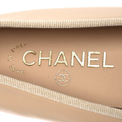 Chanel Lambskin Cap Toe CC Ballerina Flats 39 Beige Black 8 of 11