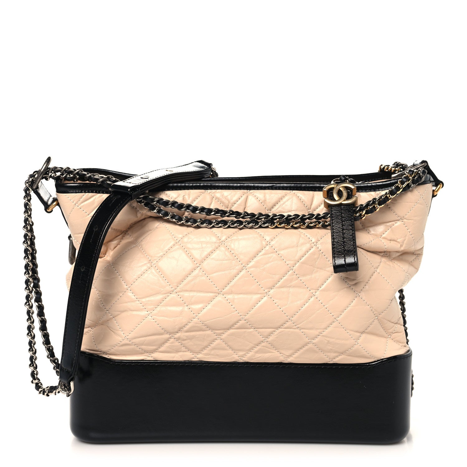 Chanel Aged Calfskin Quilted Medium Gabrielle Hobo Beige Black 1 of 10