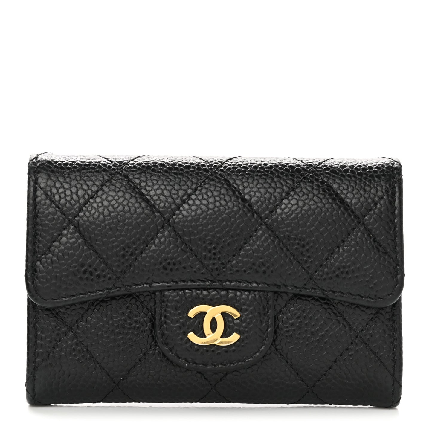 Caviar Quilted Flap Card Holder Black