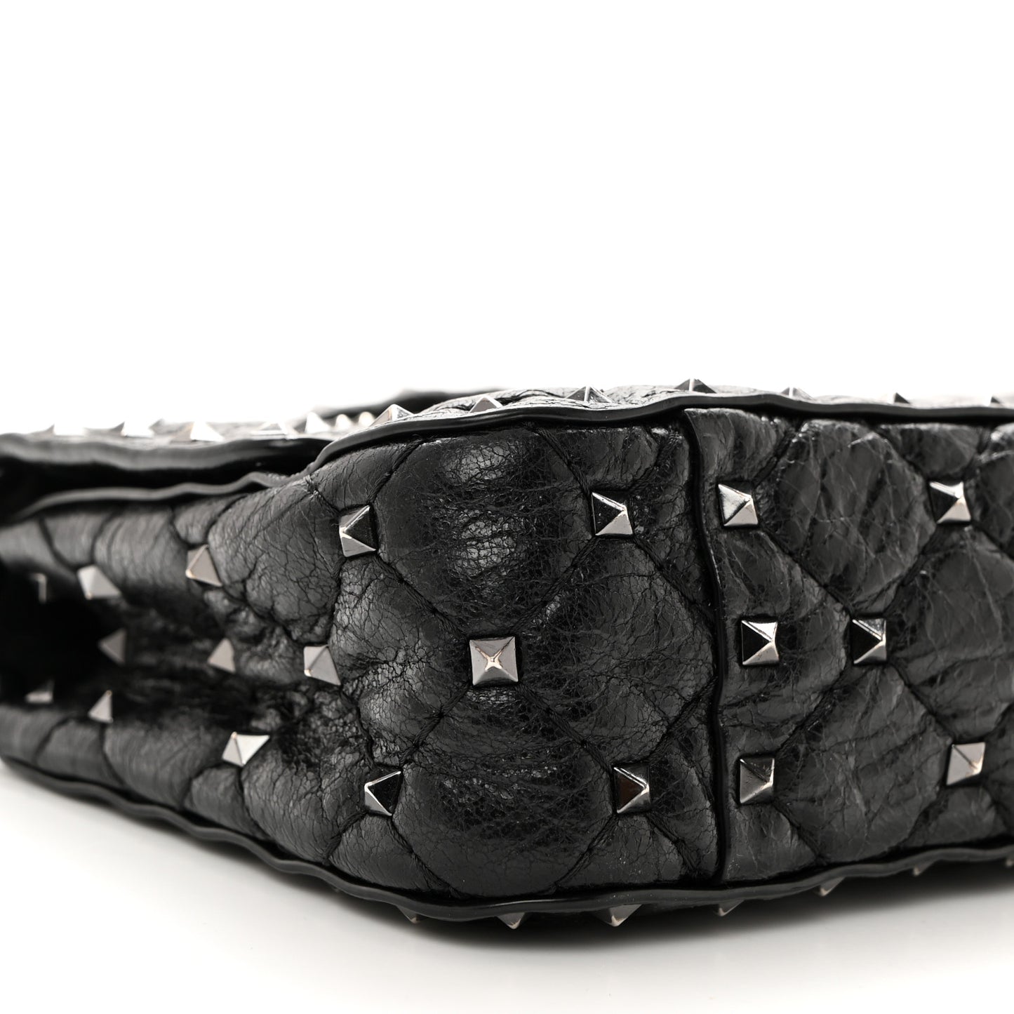 Craquele Nappa Small Rockstud Spike Shoulder Bag Black