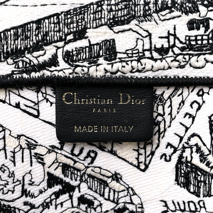 Christian Dior Canvas Embroidered Large Plan De Paris Book Tote White Black 6 of 9