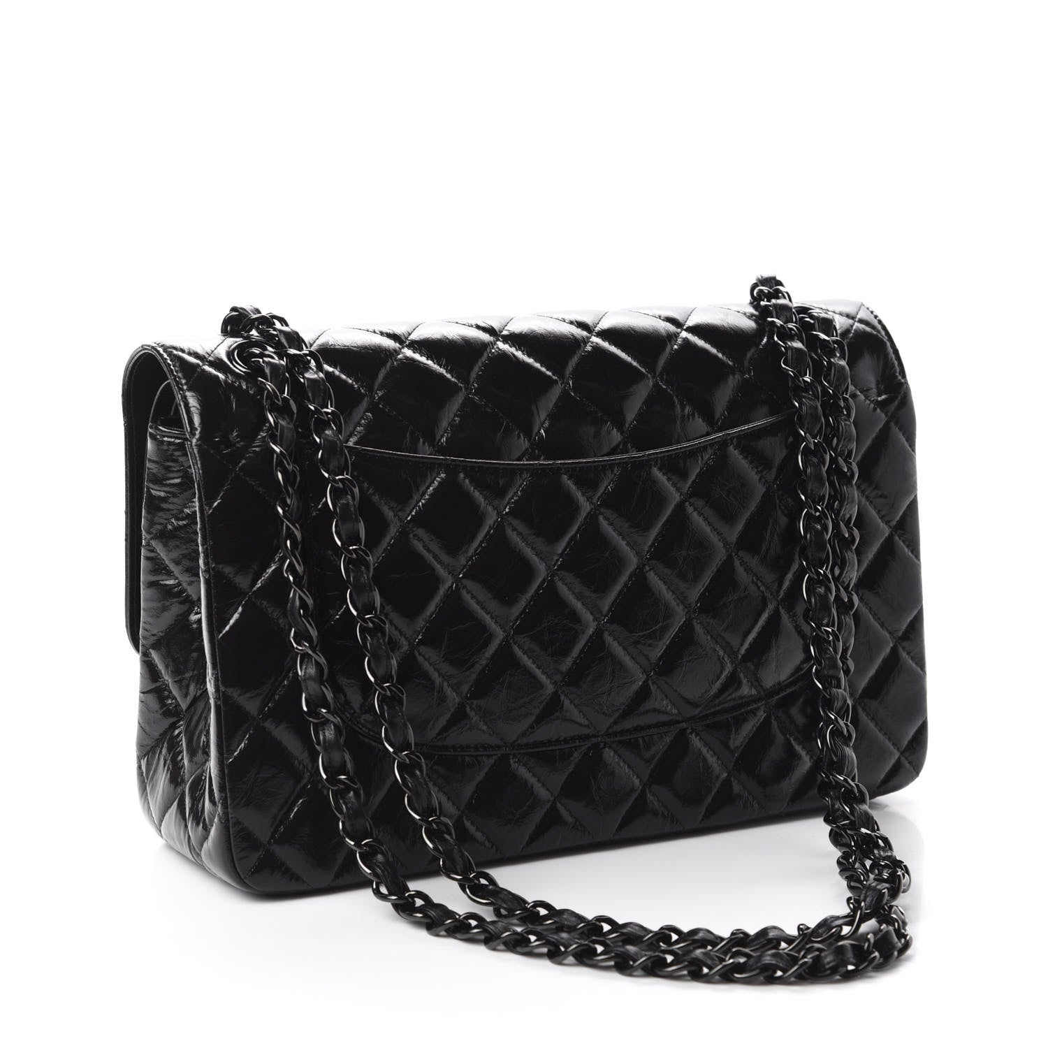 Chanel Shiny Distressed Calfskin Quilted Jumbo Double Flap So Black 3 of 11