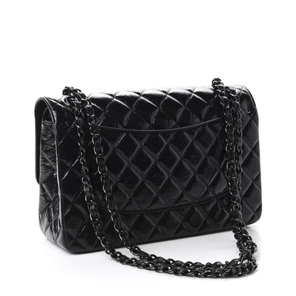 Chanel Shiny Distressed Calfskin Quilted Jumbo Double Flap So Black 3 of 11