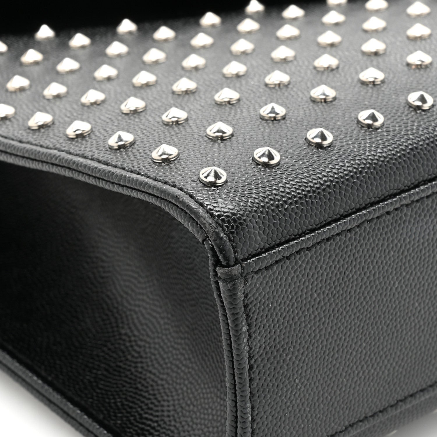 Saint Laurent Grain de Poudre Matelasse Studded Large Monogram Satchel Black 9 of 14
