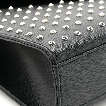 Saint Laurent Grain de Poudre Matelasse Studded Large Monogram Satchel Black 9 of 14