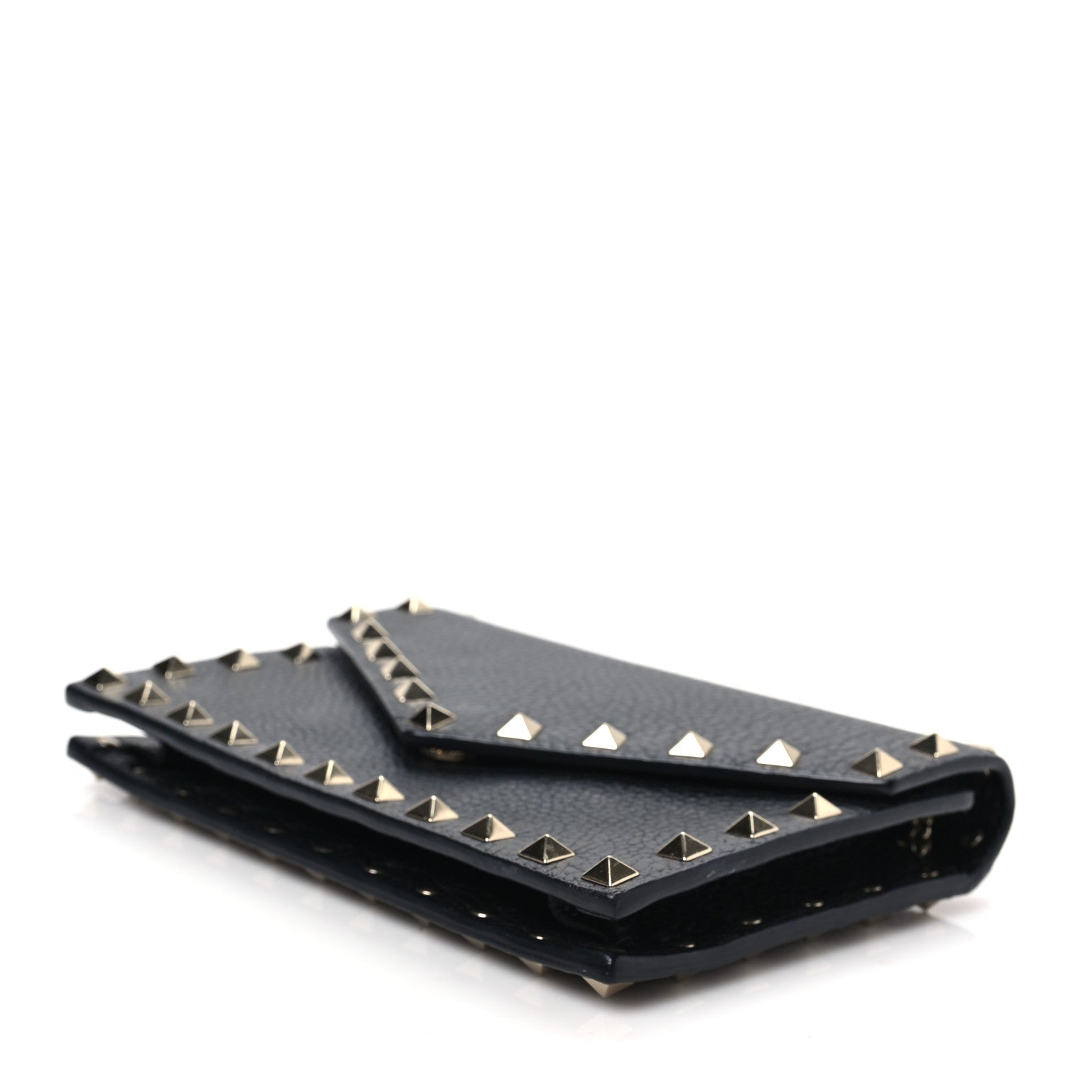 Valentino Garavani Pebbled Calfskin Rockstud Envelope Wallet on Chain Black 6 of 6