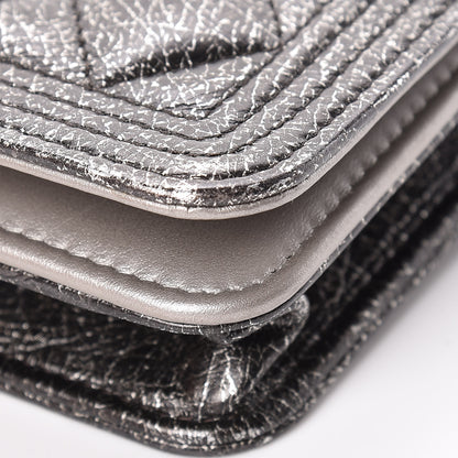 Chanel Cracked Metallic Calfskin Quilted Boy Wallet On Chain WOC Dark Silver 11 of 19