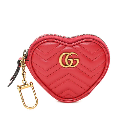 Gucci Calfskin Matelasse Chevron GG Marmont Heart Coin Purse Romantic Cerise 1 of 7