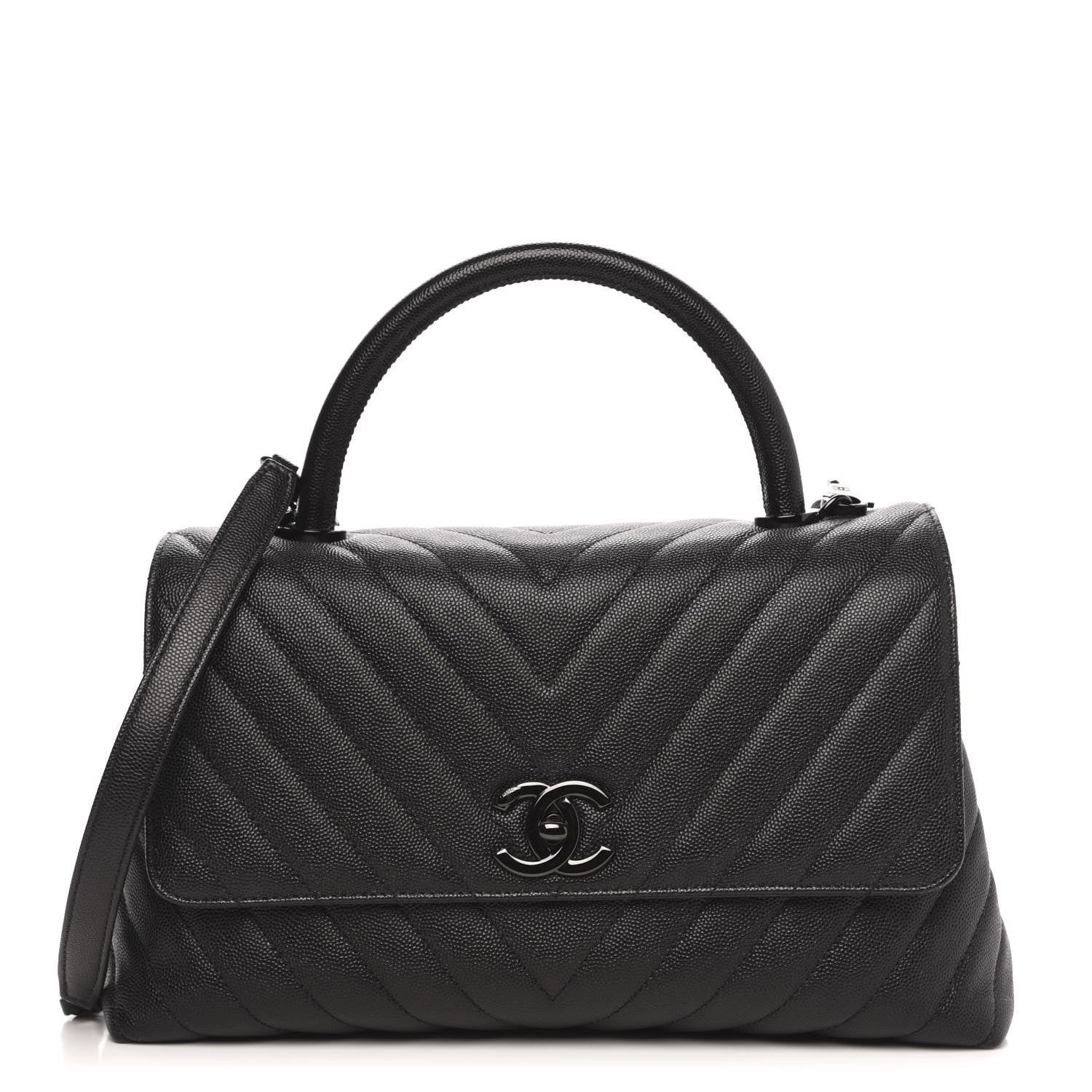 Chanel Caviar Chevron Quilted Small Coco Handle Flap So Black 1 of 11