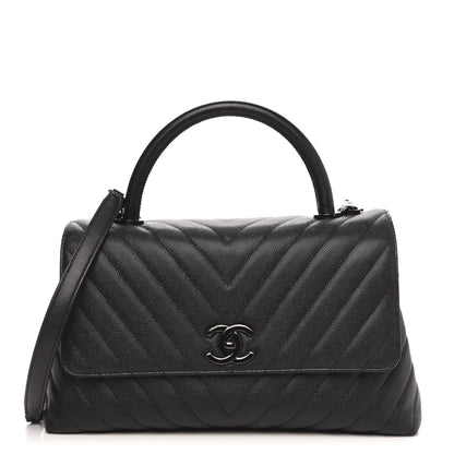 Chanel Caviar Chevron Quilted Small Coco Handle Flap So Black 1 of 11