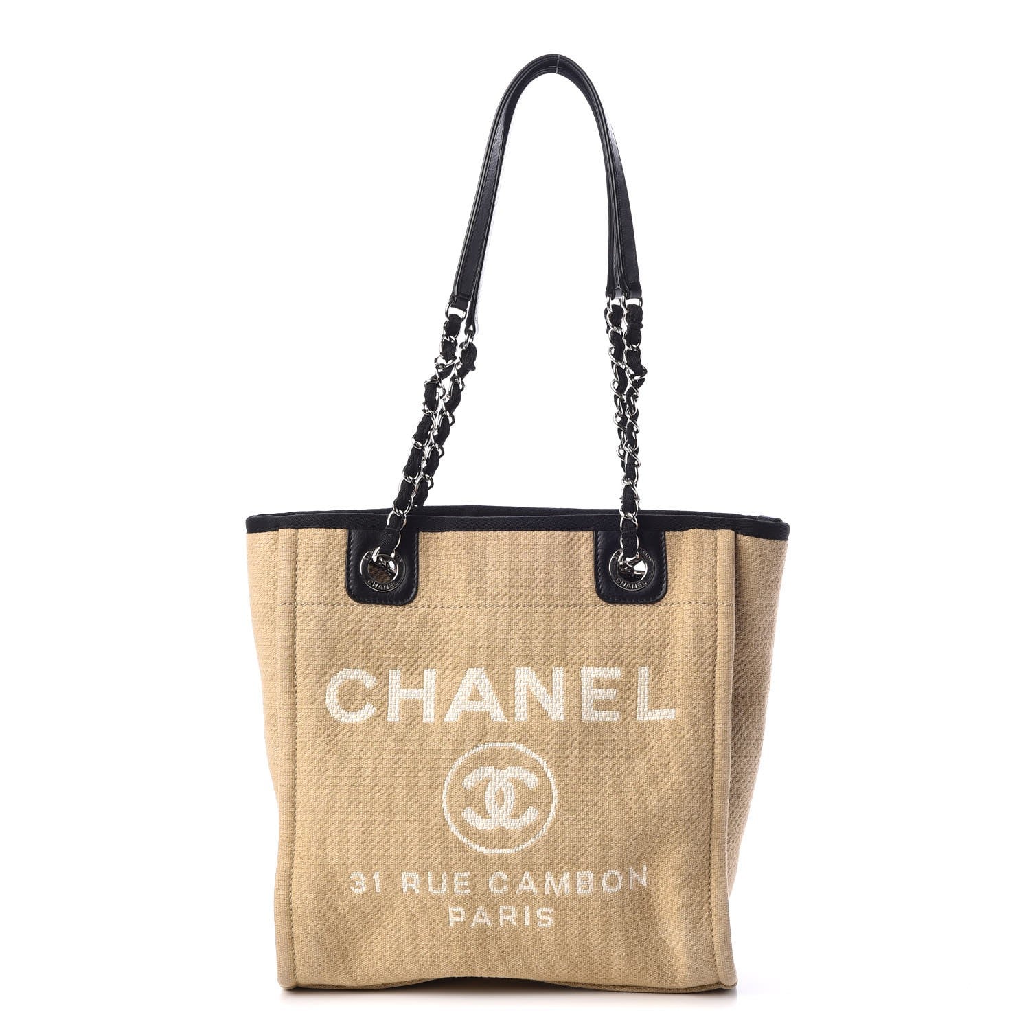 Chanel Canvas Mini Deauville Tote Beige Black 1 of 9