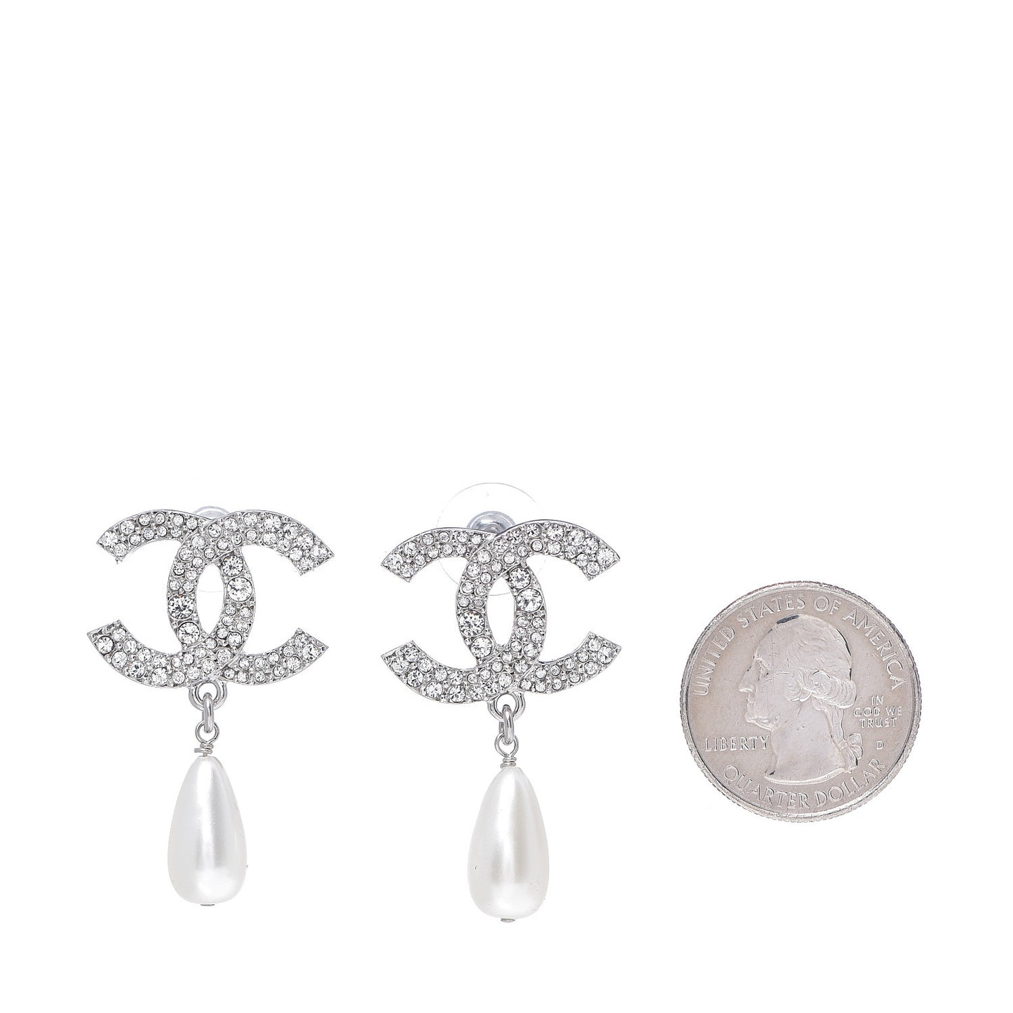 Crystal Pearl CC Drop Darling Bows Earrings Silver Pearly White