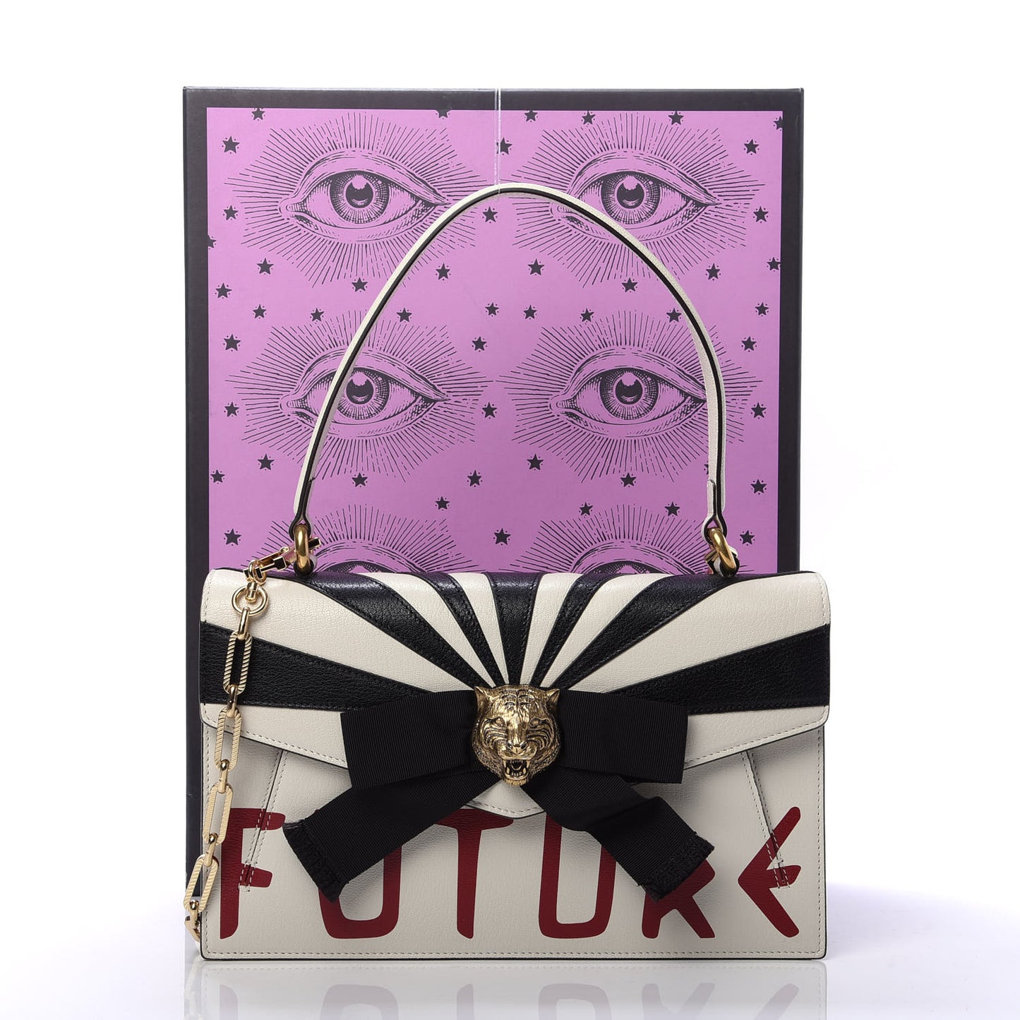 Calfskin Osiride Future Top Handle Bag Mystic White Hibiscus Red Black