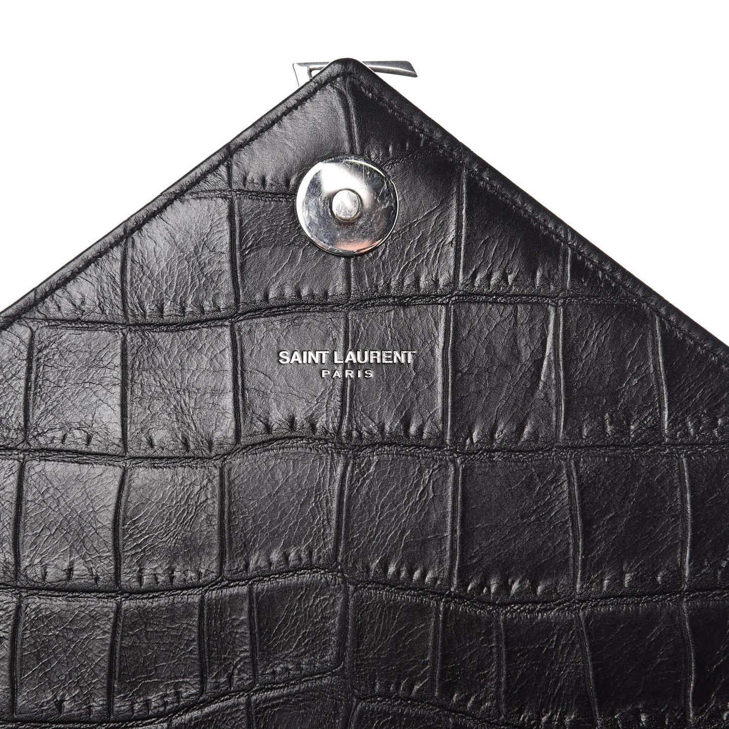 Calfskin Crocodile Embossed Monogram Large College Satchel Black
