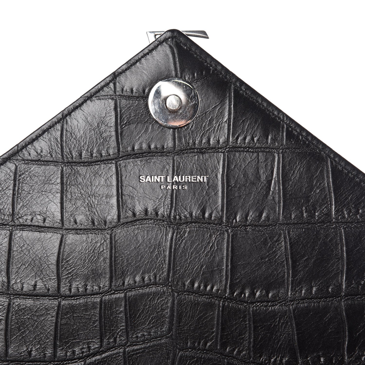 Saint Laurent Calfskin Crocodile Embossed Monogram Large College Satchel Black 8 of 11