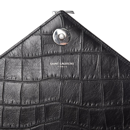 Saint Laurent Calfskin Crocodile Embossed Monogram Large College Satchel Black 8 of 11