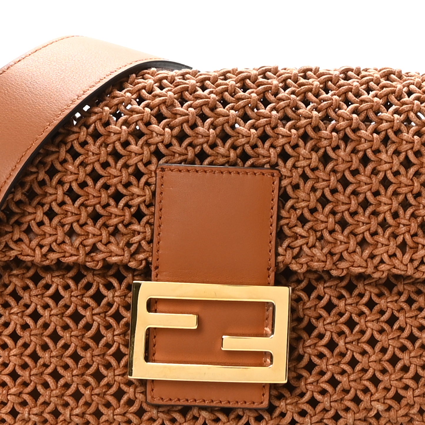 Straw Vitello King Woven Baguette Brandy