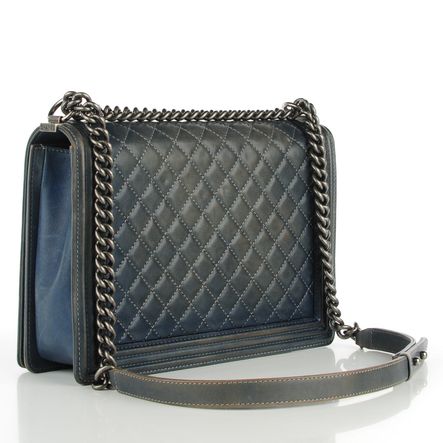 Chanel Faded Calfskin Quilted Large Boy Flap Blue 4 of 10