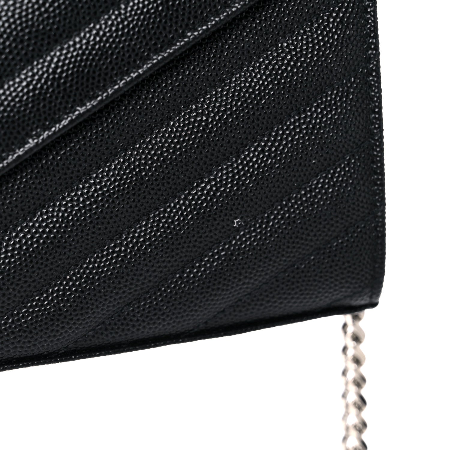 Saint Laurent Grain De Poudre Matelasse Chevron Monogram Chain Wallet Black 14 of 14