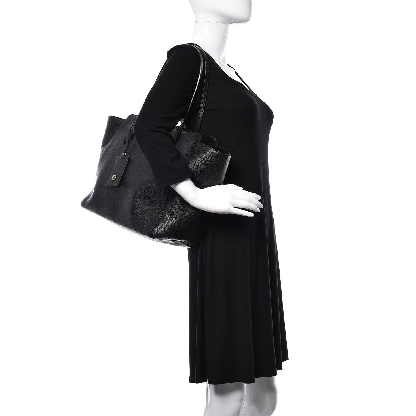 Pebbled Calfskin Medium Swing Tote Black
