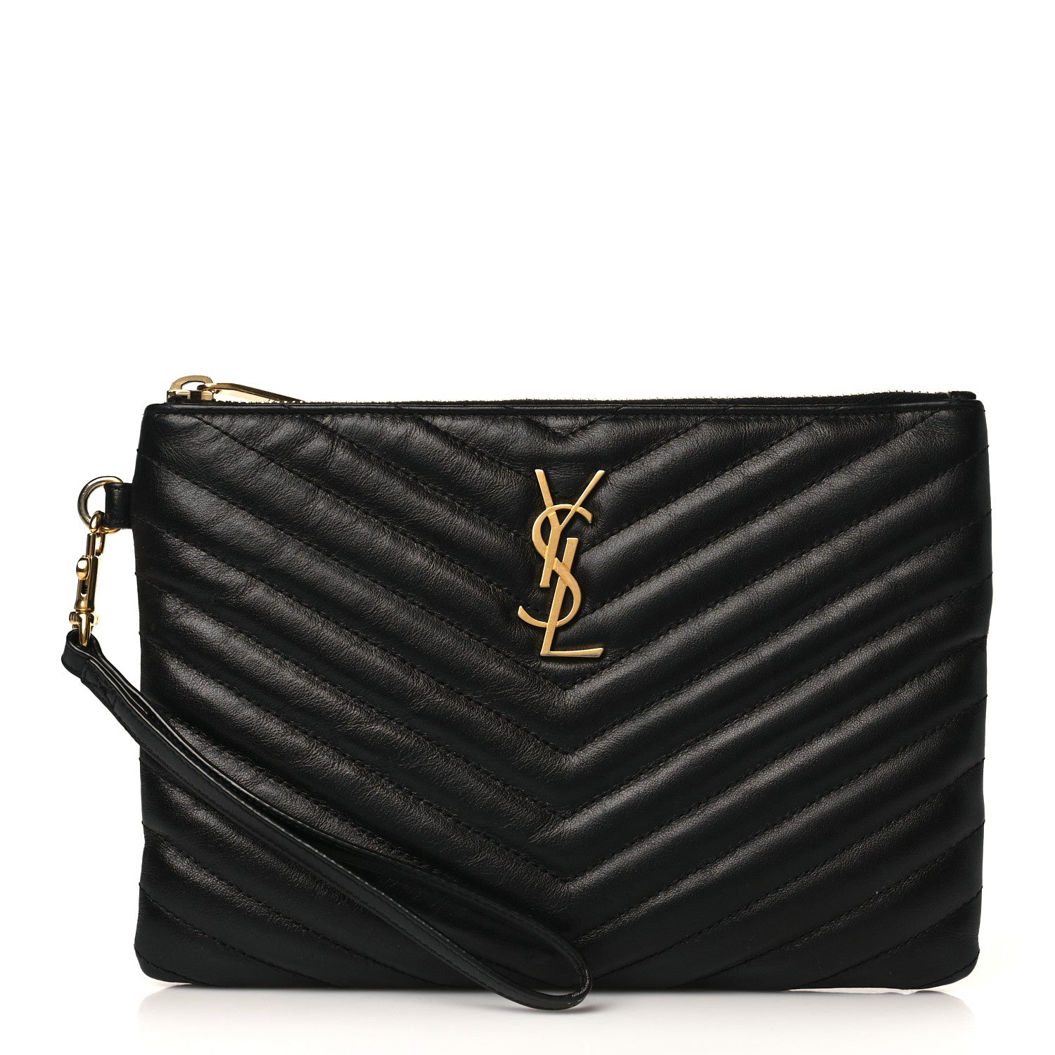 Saint Laurent Calfskin Matelasse Chevron Monogram A5 Wristlet Black 1 of 7