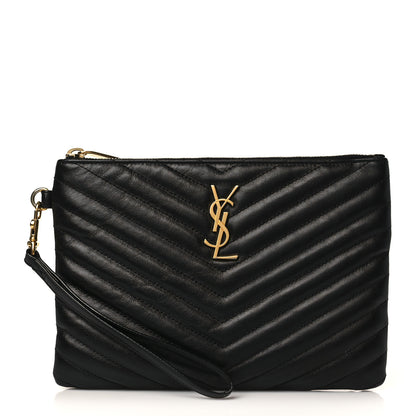 Saint Laurent Calfskin Matelasse Chevron Monogram A5 Wristlet Black 1 of 7