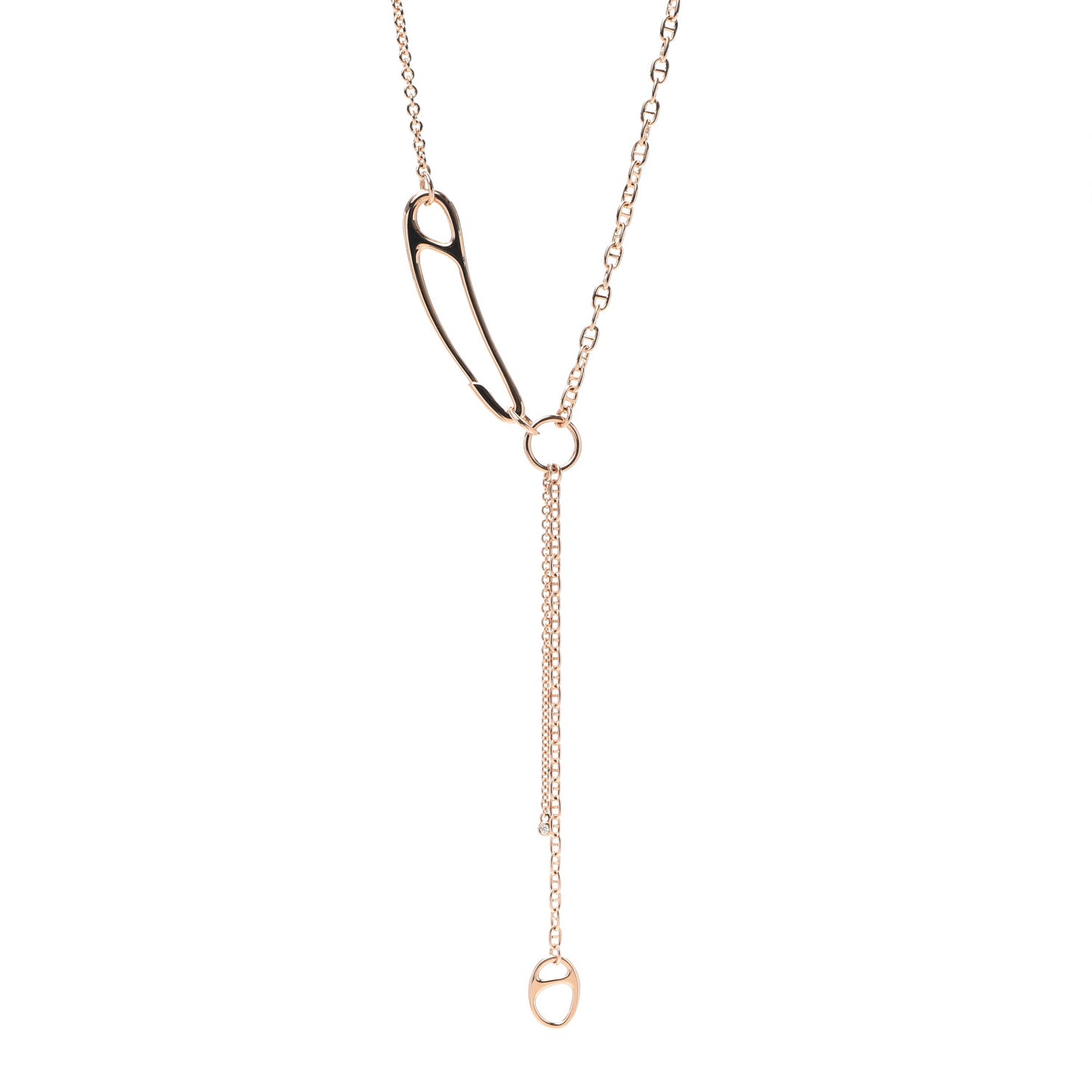18K Rose Gold Diamond GM Chaine d'Ancre Punk Lariat Necklace