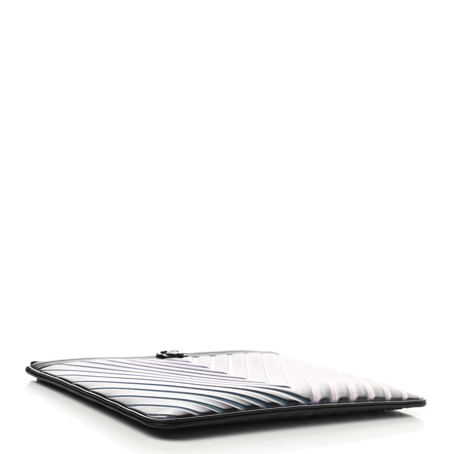 Chanel Calfskin Painted Chevron Embossed Large Boy Zip Pouch Black 4 of 9