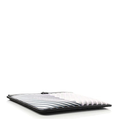 Chanel Calfskin Painted Chevron Embossed Large Boy Zip Pouch Black 4 of 9