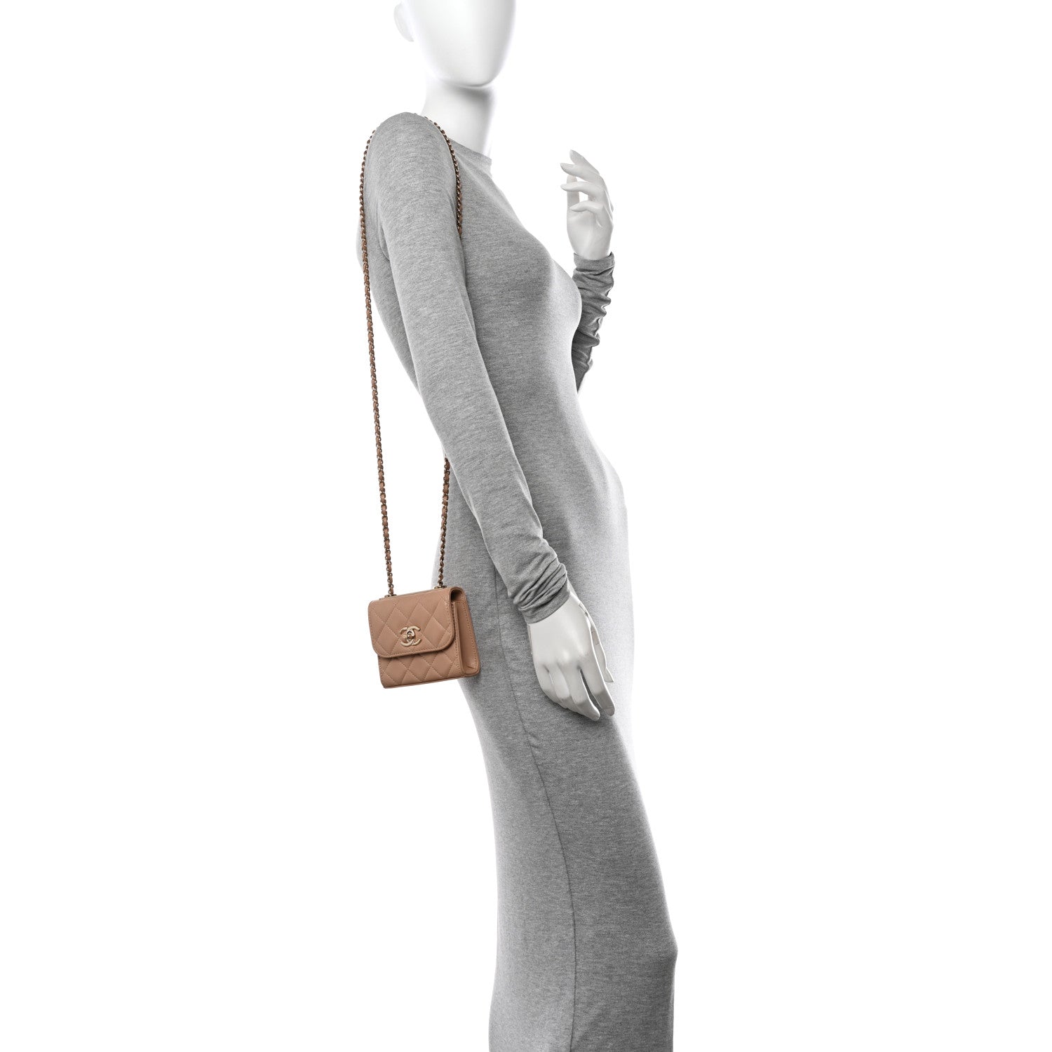 Chanel Lambskin Quilted Mini Trendy CC Clutch With Chain Beige 2 of 10