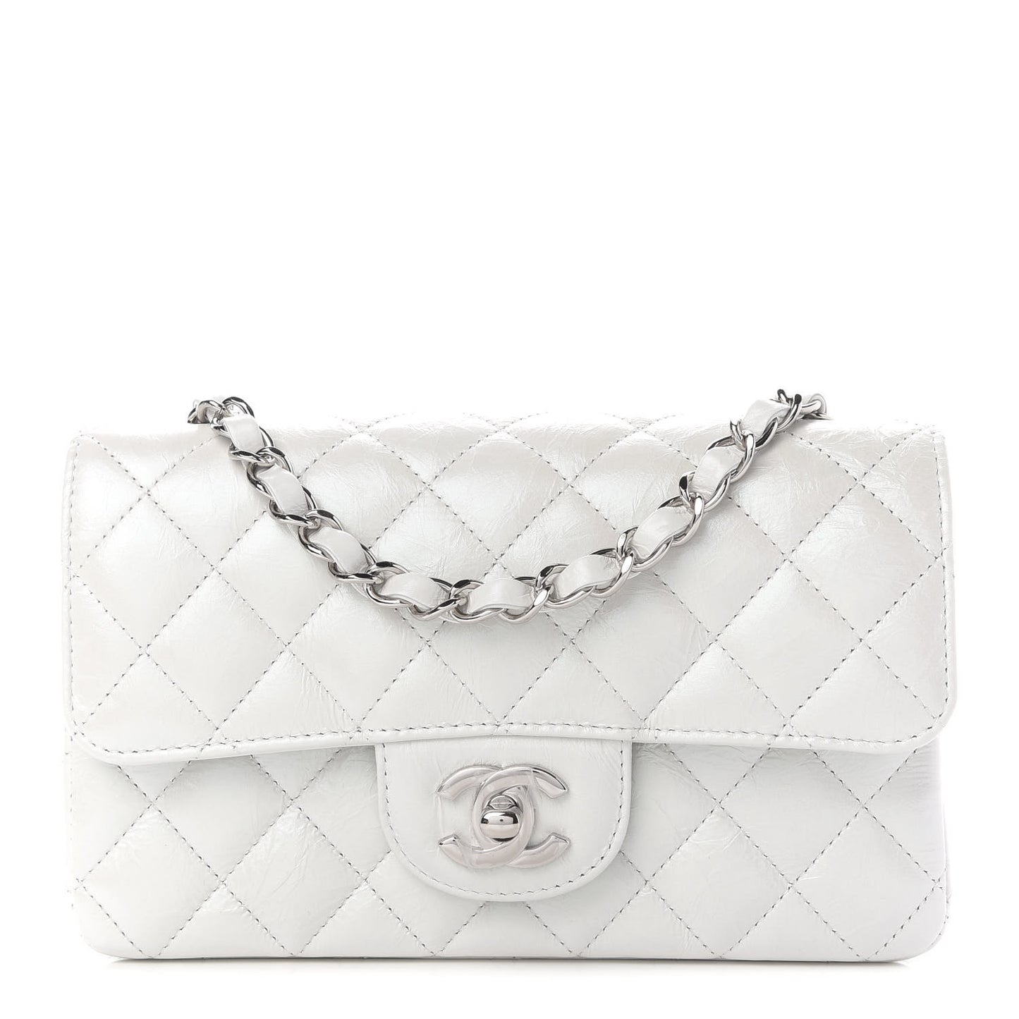 Calfskin Quilted Mini Rectangular Flap White
