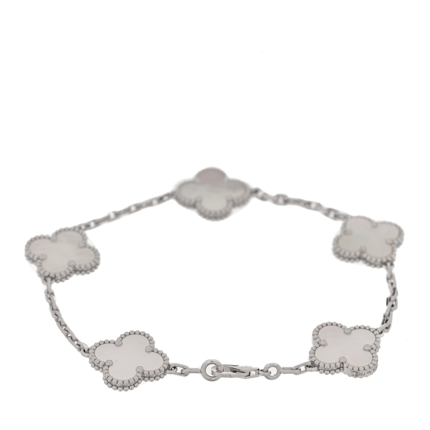 18K White Gold Mother of Pearl 5 Motifs Vintage Alhambra Bracelet