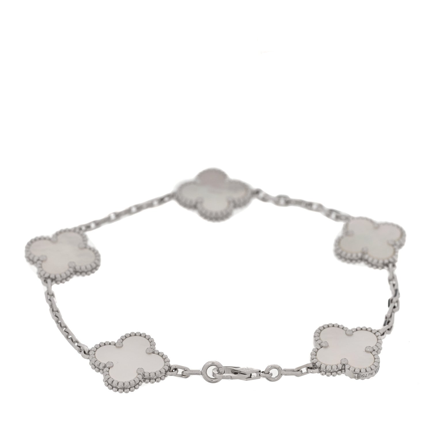Van Cleef & Arpels 18K White Gold Mother of Pearl 5 Motifs Vintage Alhambra Bracelet 2 of 6