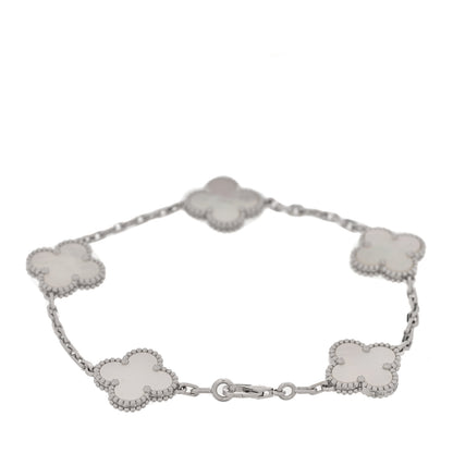Van Cleef & Arpels 18K White Gold Mother of Pearl 5 Motifs Vintage Alhambra Bracelet 2 of 6