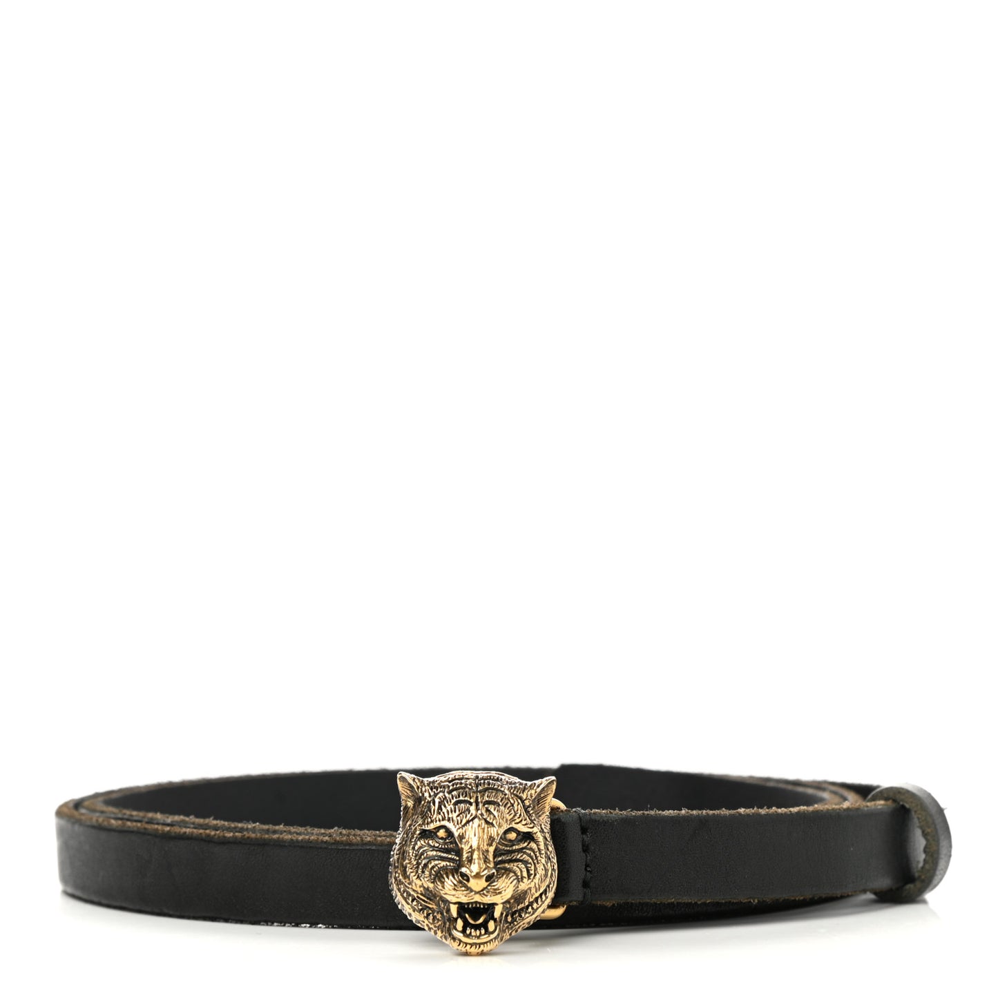 Calfskin Brass Skinny Feline Buckle Belt 100 40 Black