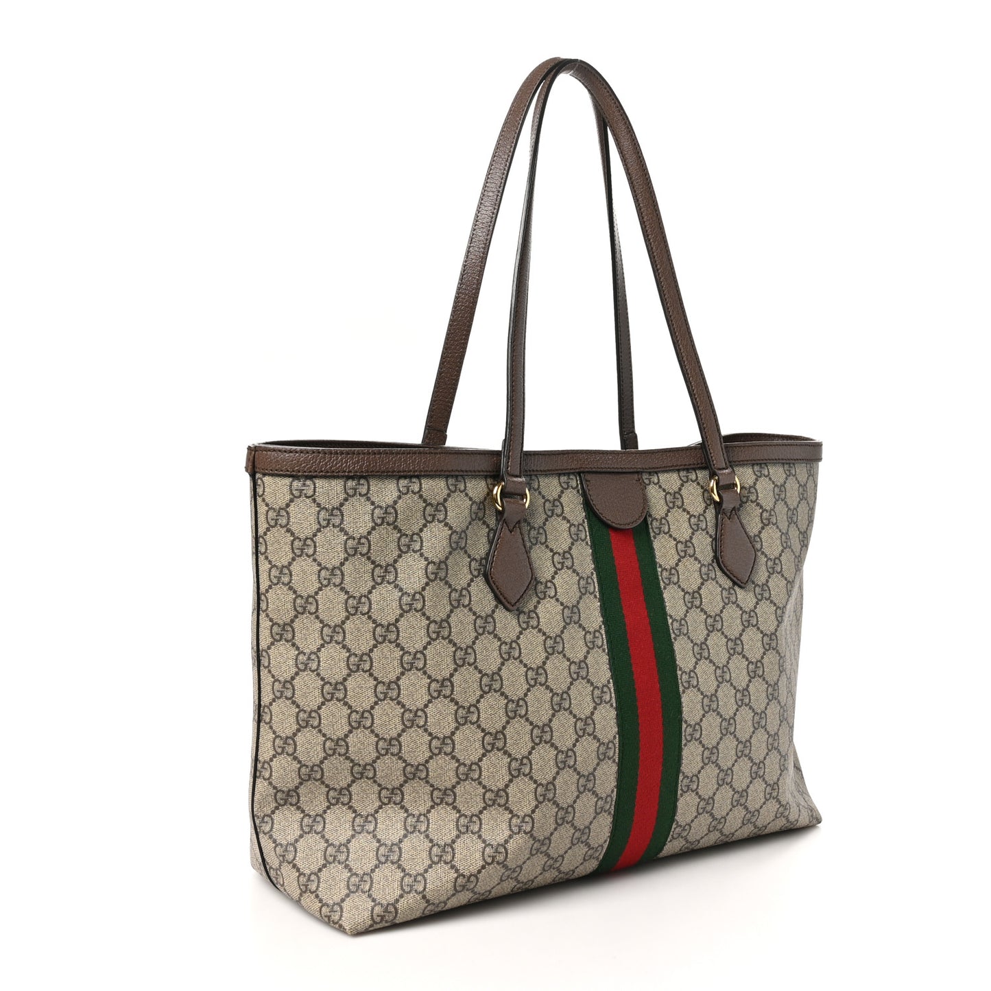 GG Supreme Monogram Textured Calfskin Web Medium Ophidia Shopping Tote Beige Ebony New Acero