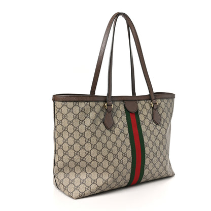 Gucci GG Supreme Monogram Textured Calfskin Web Medium Ophidia Shopping Tote Beige Ebony New Acero 3 of 10