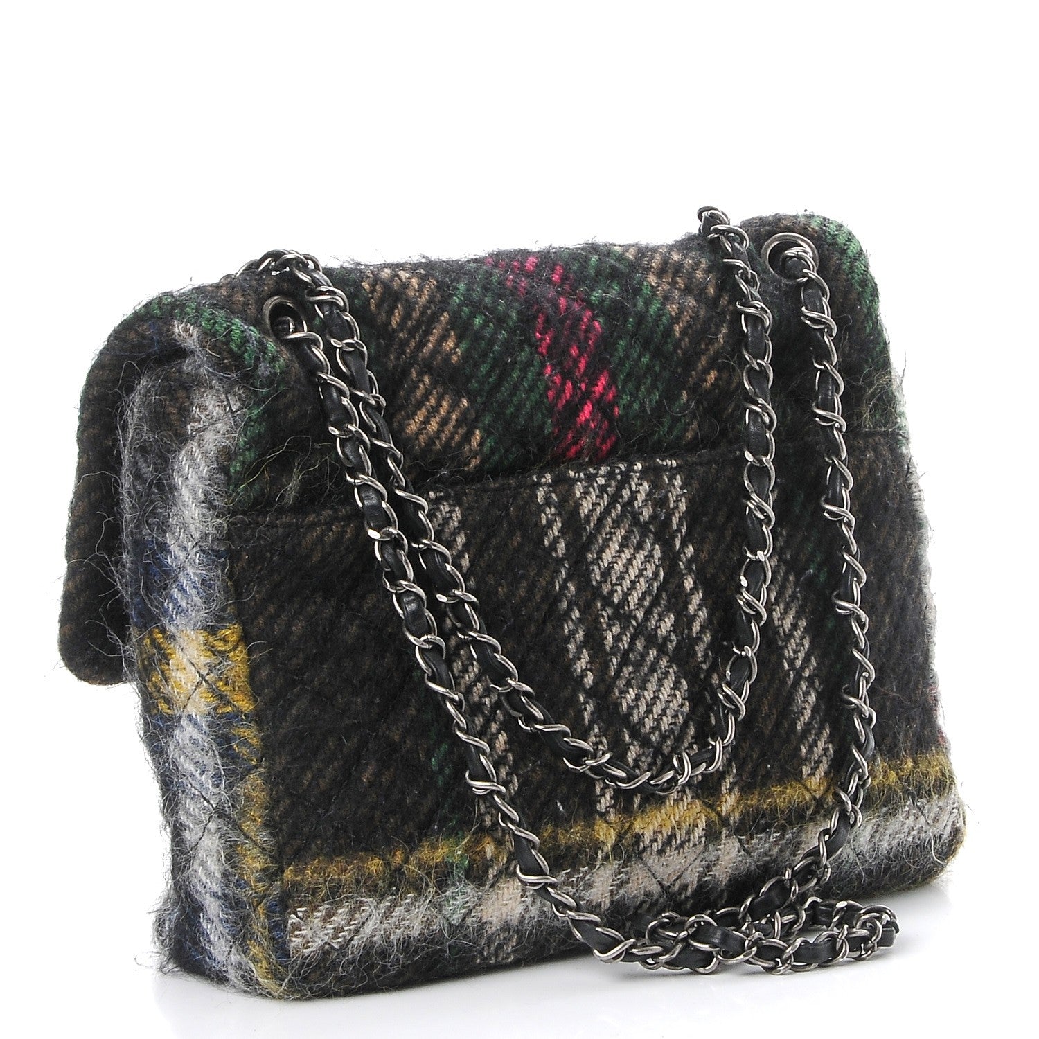 Chanel Mohair Quilted Tartan Day Flap Dark Multicolor 3 of 9