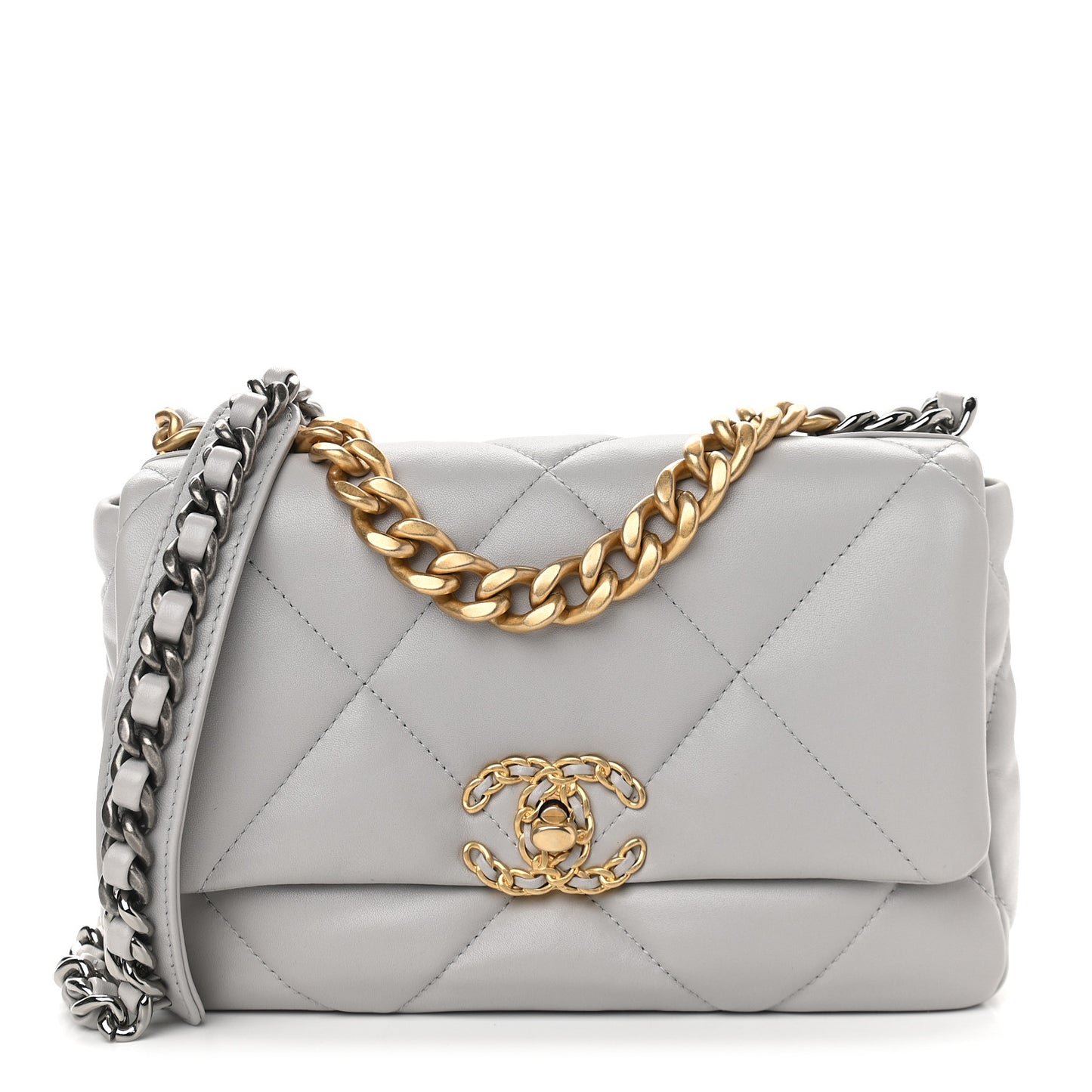 Goatskin Quilted Medium Chanel 19 Flap Grey