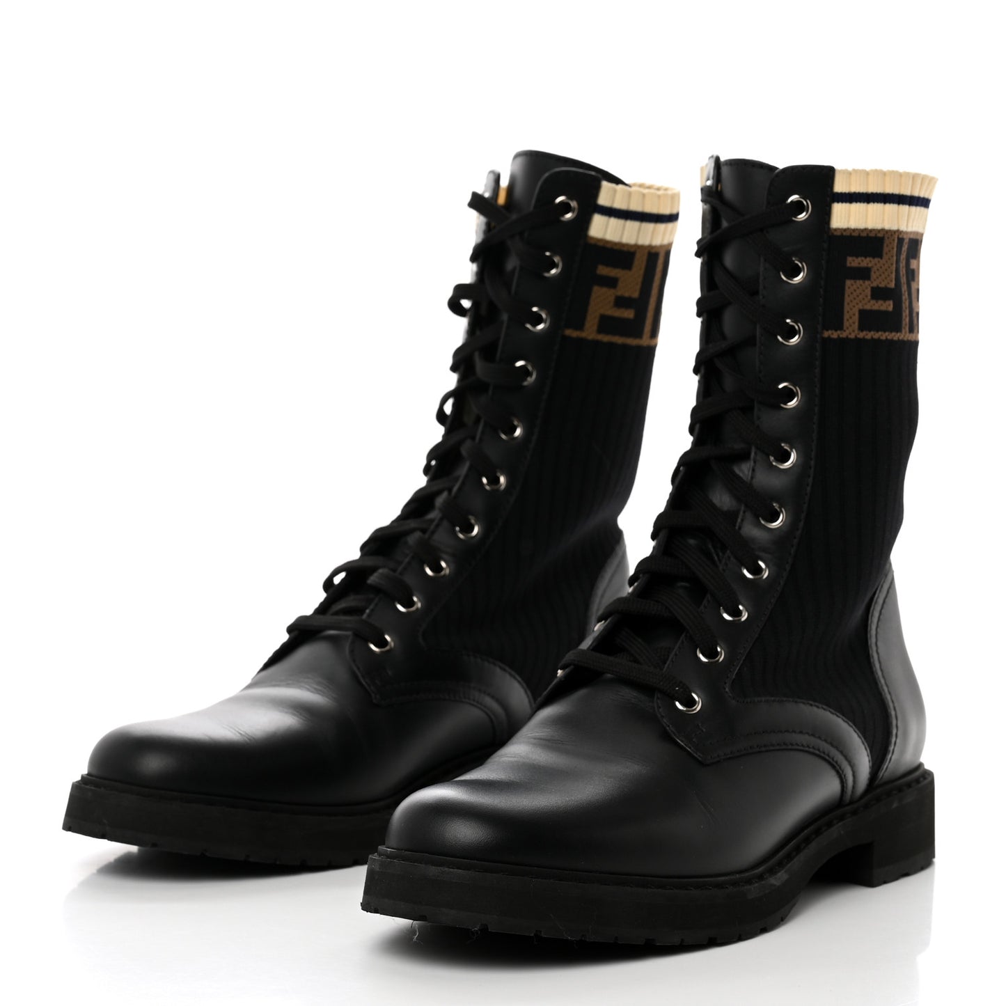 Calfskin Stretch Fabric Rockoko Biker Boots 41 Tobacco Black Marino