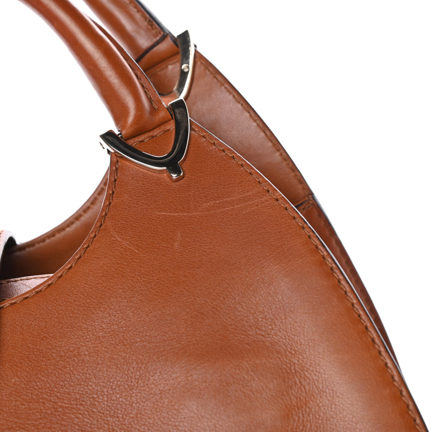 Calfskin Medium Stirrup Top Handle Bag Brown