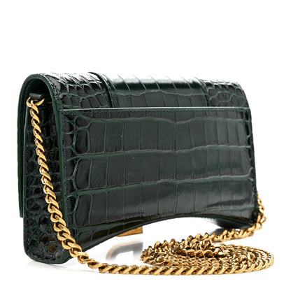 Balenciaga Shiny Calfskin Crocodile Embossed Hourglass Chain Bag Forest Green Forest Green 3 of 11