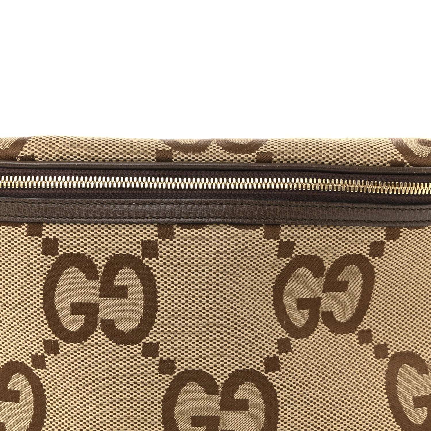 Gucci Monogram Jumbo GG Textured Dollar Calfskin Web Belt Bag Camel Ebony New Acero 8 of 15