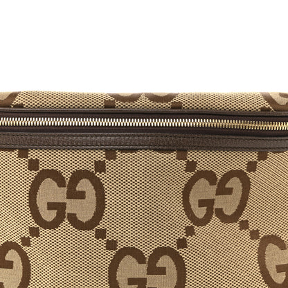 Gucci Monogram Jumbo GG Textured Dollar Calfskin Web Belt Bag Camel Ebony New Acero 8 of 15