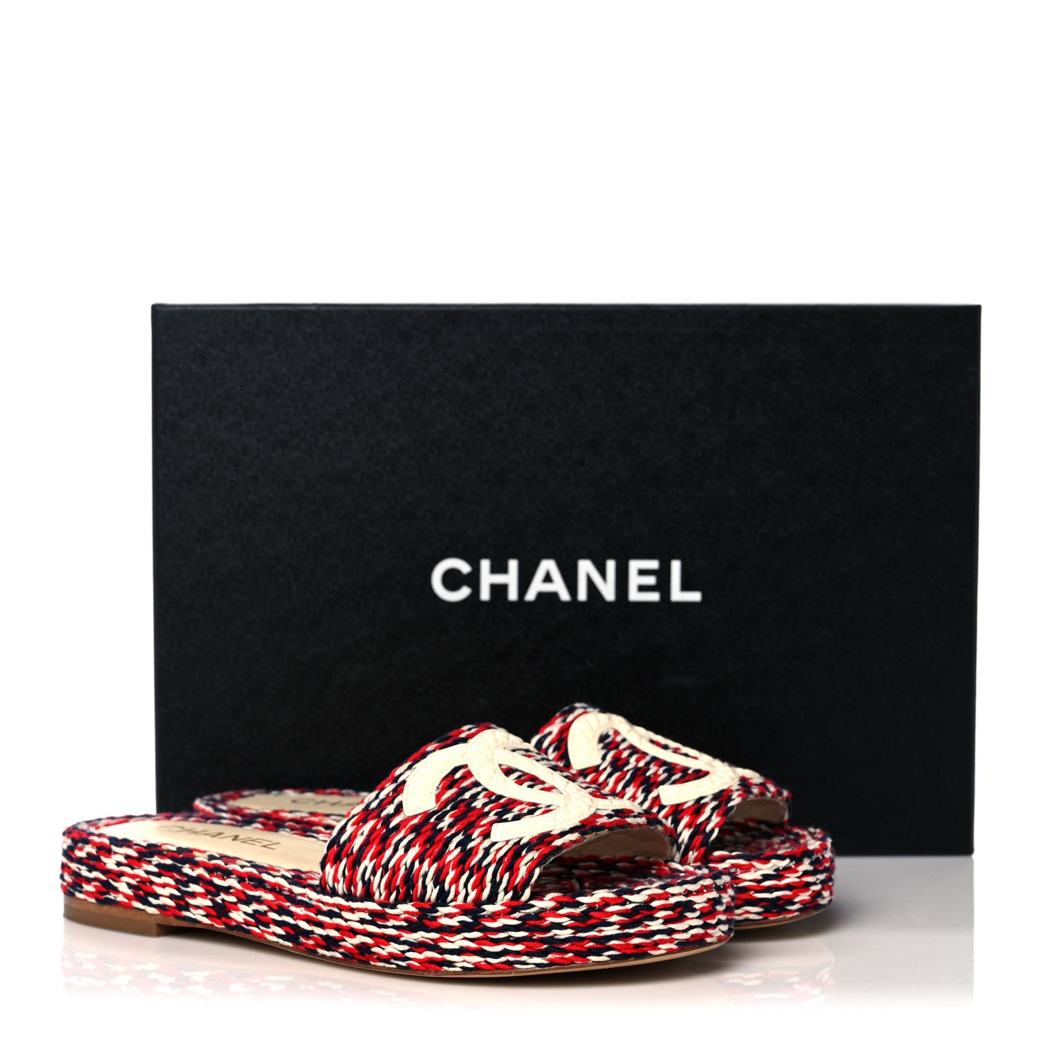 Chanel Cord CC Espadrille Slip On Sandals 36 Red Blue White 10 of 10