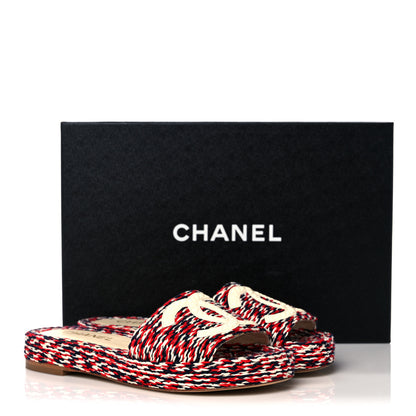 Chanel Cord CC Espadrille Slip On Sandals 36 Red Blue White 10 of 10